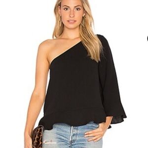 LIKELY Grayson Ruffle Top Black One Shoulder Revolve Size XS NWT